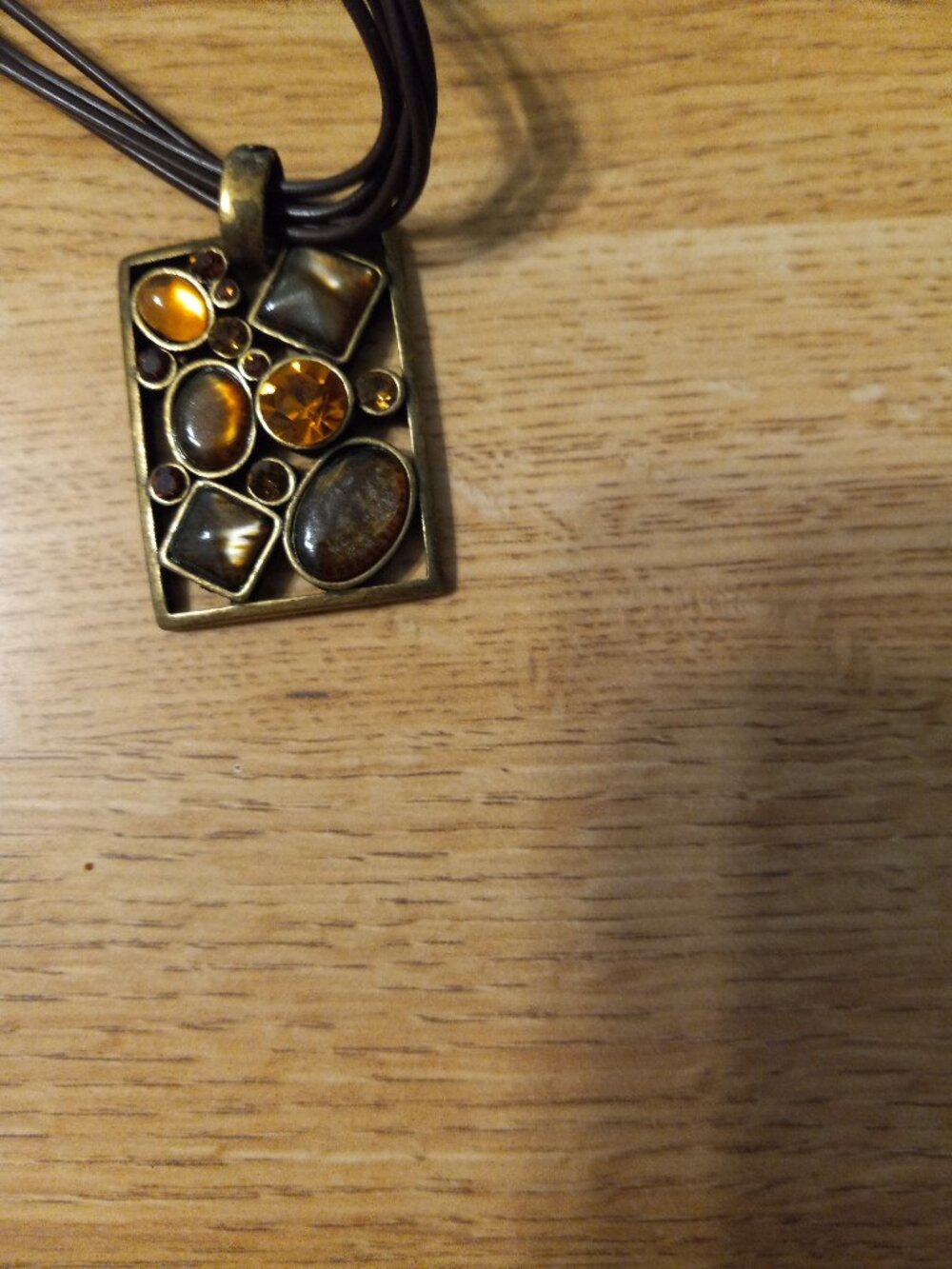 Park Lane Pendant Necklace w geometric brass-tone rectangular Pendant w stones